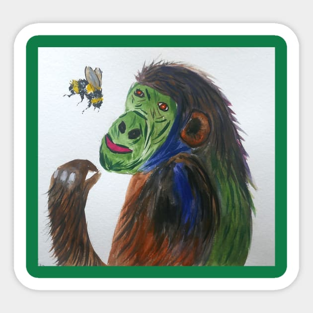 Bumble bee talking to a Colorful Ape Sticker by Casimirasquirkyart